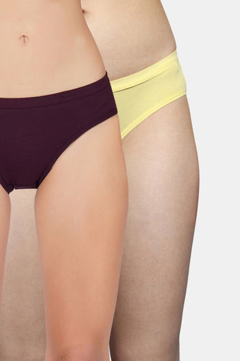 Buy Bleeding Heart Medium Rise Half Coverage Bikini Panty (Pack of 2) - Wine Yellow
